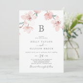 Spring Cherry Blossom Monogram Wedding Einladung (Stehend Vorderseite)
