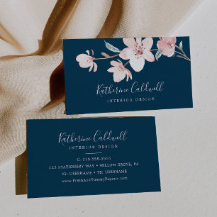 Spring Cherry Blossom   Navy Business Card Visitenkarte