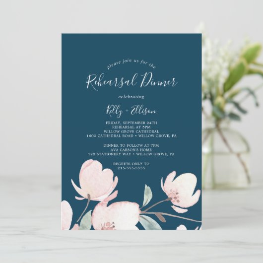 Spring Cherry Blossom | Navy Probe Dinner Einladung (Stehend Vorderseite)