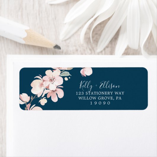 Spring Cherry Blossom | Navy Return Address Label (Insitu)