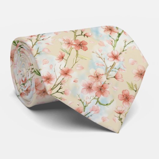 Spring Cherry Blossom Pattern Krawatte (Gerollt)