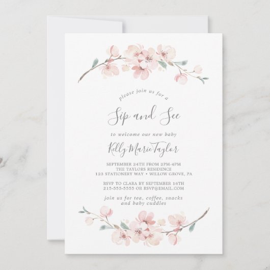 Spring Cherry Blossom Sip und See Einladung (Vorderseite)