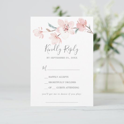 Spring Cherry Blossom Song Request RSVP Card (Stehend Vorderseite)