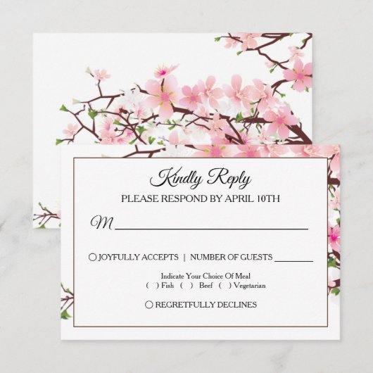 Spring Cherry Blossom Wedding RSVP Card Karte (Vorne/Hinten)