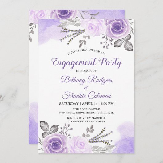 Spring Chic Pastel Purple Flowers Engagement Party Einladung (Vorne/Hinten)