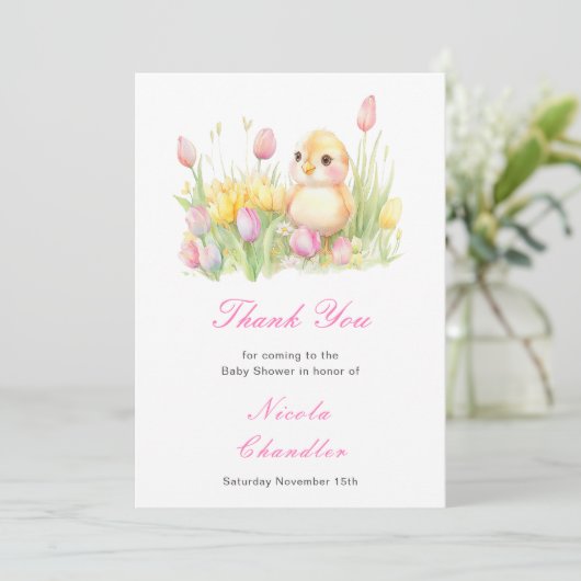Spring Chick Baby Dusche Dankeskarte (Stehend Vorderseite)
