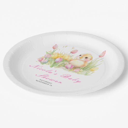 Spring Chick Baby Dusche Pappteller (Schrägansicht)