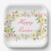 Spring Chick Floral Easter Egg Hunt Party Pappteller (Vorderseite)