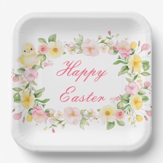 Spring Chick Floral Easter Egg Hunt Party Pappteller (Vorderseite)
