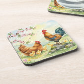 Spring chicken rooster farm country coasters getränkeuntersetzer (Linke Seite)