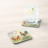 Spring chicken rooster farm country coasters getränkeuntersetzer (Rechte Seite)