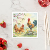 Spring chicken rooster farm country napkins serviette (Beispiel)