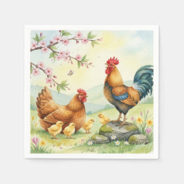 Spring chicken rooster farm country napkins serviette