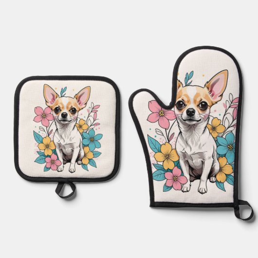 Spring Chihuahua Ofenhandschuh & Topflappen-Set (Vorderseite)