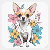 Spring Chihuahua Quadratischer Aufkleber (Vorderseite)