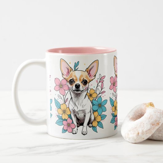 Spring Chihuahua Zweifarbige Tasse (Mit Donut)