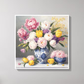 Spring Chinoiserie Blauer Weißer Vase Peonies Tuli Leinwanddruck (Vorderseite)