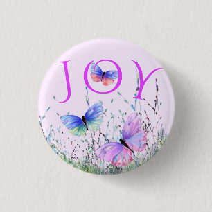 Spring Colorful Butterflies Flying Button - Joy