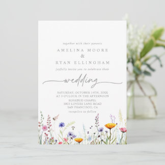 Spring Colorful Wildflower Front & Back Wedding Einladung