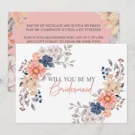 Spring Coral Navy Floral werden Sie meine Bridesma Einladung