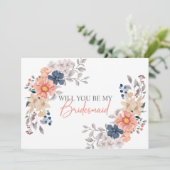 Spring Coral Navy Floral werden Sie meine Bridesma Einladung (Stehend Vorderseite)