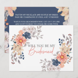 Spring Coral Navy Floral werden Sie meine Bridesma Einladung
