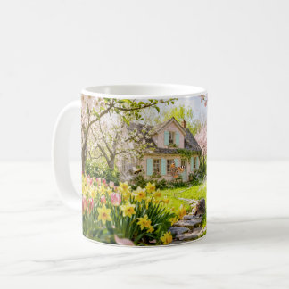 Spring Cottage with Bees, Hedgehog and Blossoming Kaffeetasse