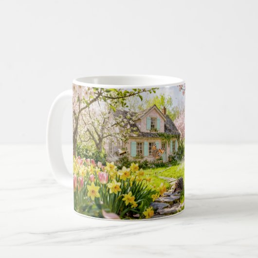 Spring Cottage with Bees, Hedgehog and Blossoming Kaffeetasse (Vorderseite Links)