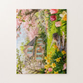 Spring Cottage with Bees, Hedgehog and Blossoming  Puzzle (Vertikal)