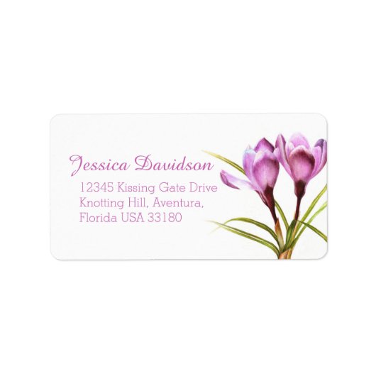 Spring Crocus lila Hochzeitstitel Adressaufkleber (Vorne)