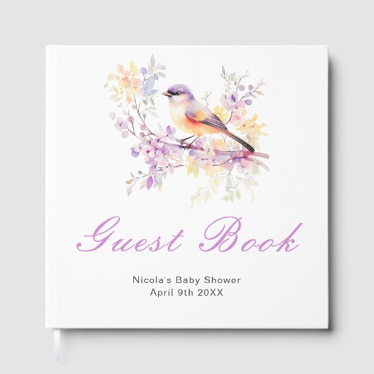 Spring Cute Bird Baby Shower Guest Book Gästebuch (Vorderseite)