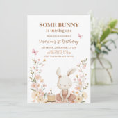 Spring Cute Bunny Rabbit 1st Birthday Einladung (Stehend Vorderseite)