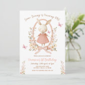 Spring Cute Floral Bunny Rabbit 1st Birthday Einladung (Stehend Vorderseite)