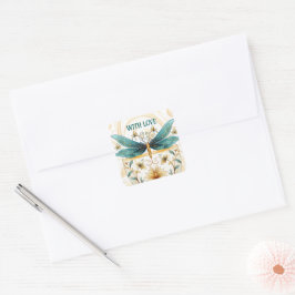 Spring dachte Whimsical Blue und Gold Dragonfly Quadratischer Aufkleber