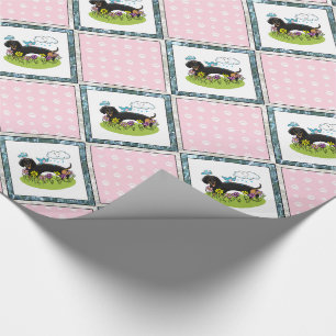 Spring Dackel Dog Dachshund (schwarz und braun) Ni Geschenkpapier