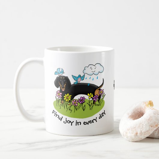 Spring Dackel Dog Dachshund (schwarz und braun) Ni Kaffeetasse (Mit Donut)