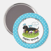 Spring Dackel Dog Dachshund (schwarz und braun) Ni Magnet (Vorderseite/Rückseite)