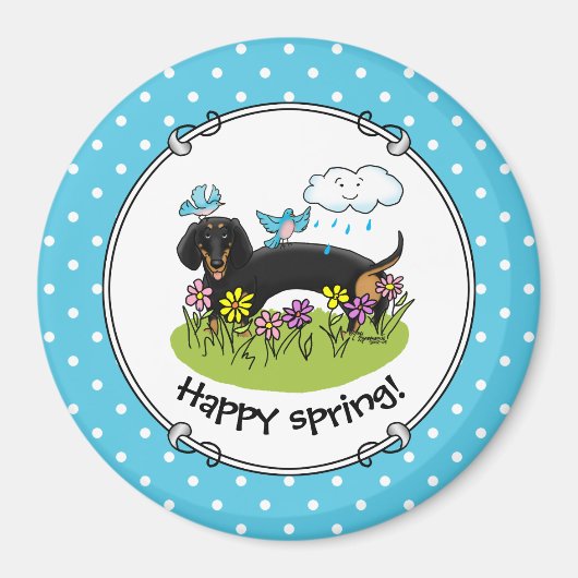 Spring Dackel Dog Dachshund (schwarz und braun) Ni Magnet (Vorne)