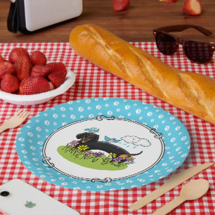 Spring Dackel Dog Dachshund (schwarz und braun) Ni Pappteller
