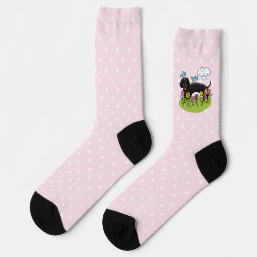 Spring Dackel Dog Dachshund (schwarz und braun) Ni Socken (Linkes Detail)