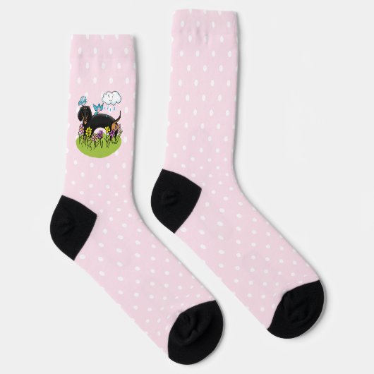 Spring Dackel Dog Dachshund (schwarz und braun) Ni Socken (Rechts)