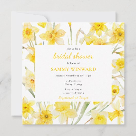 Spring Daffodil Brautparty Einladung (Vorderseite)
