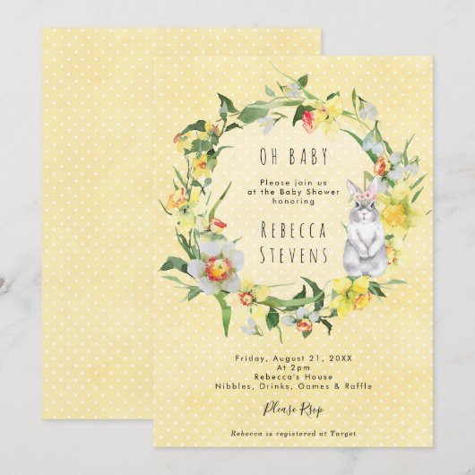 spring daffodil bunny baby shower invitation einladung (Vorne/Hinten)