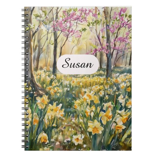 Spring Daffodil Meadow Watercolor Notebook Notizblock (Vorderseite)