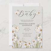 Spring Daffodil QR Code Hello Baby Shower Einladung (Vorderseite)