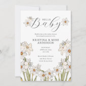 Spring Daffodil QR Code Hello Baby Shower Einladung (Vorderseite)