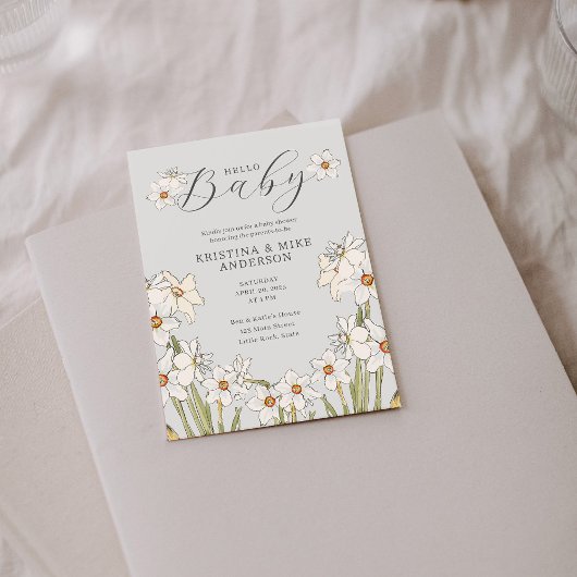 Spring Daffodil QR Code Hello Baby Shower Einladung