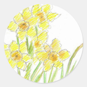 Spring Daffodils Yellow Flower Watercolor Runder Aufkleber