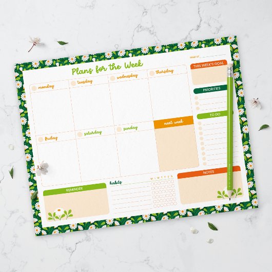 Spring Daisies & Vine Weekly Monday Start Planner Notizblock