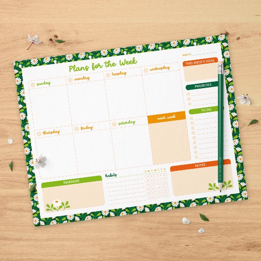 Spring Daisies & Vine Weekly Sunday Start Planner Notizblock